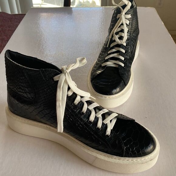 LEMAJ RAYMON Men’s Black Leather Sneakers Size 10. Made in Italy